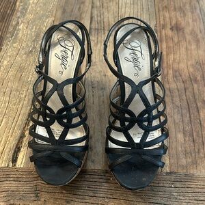 Fergie black strappy  platform heels